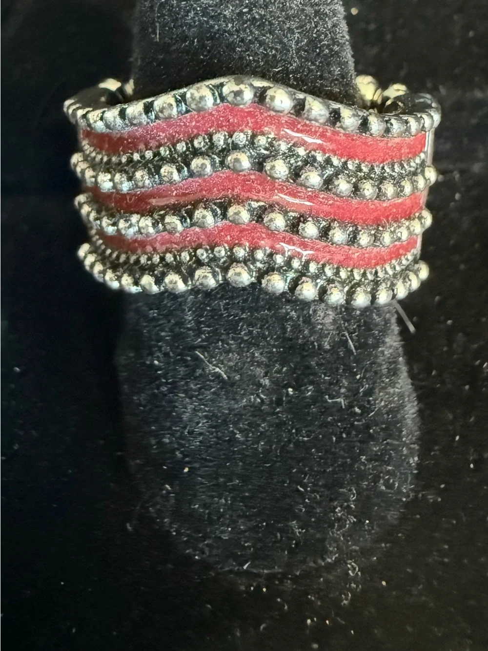 paparazzi Red Wave Beaded Ring in Silver Tone